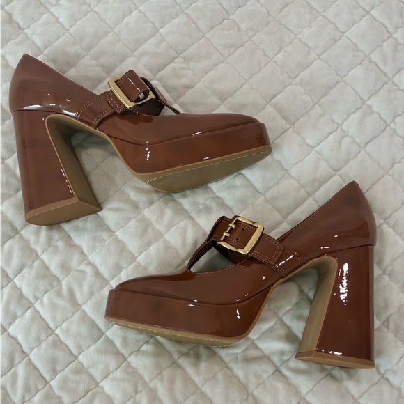 Vince Camuto Marocean Brown Patent Leather Platform Mary Jane Heels 7.5 New - Picture 2 of 11